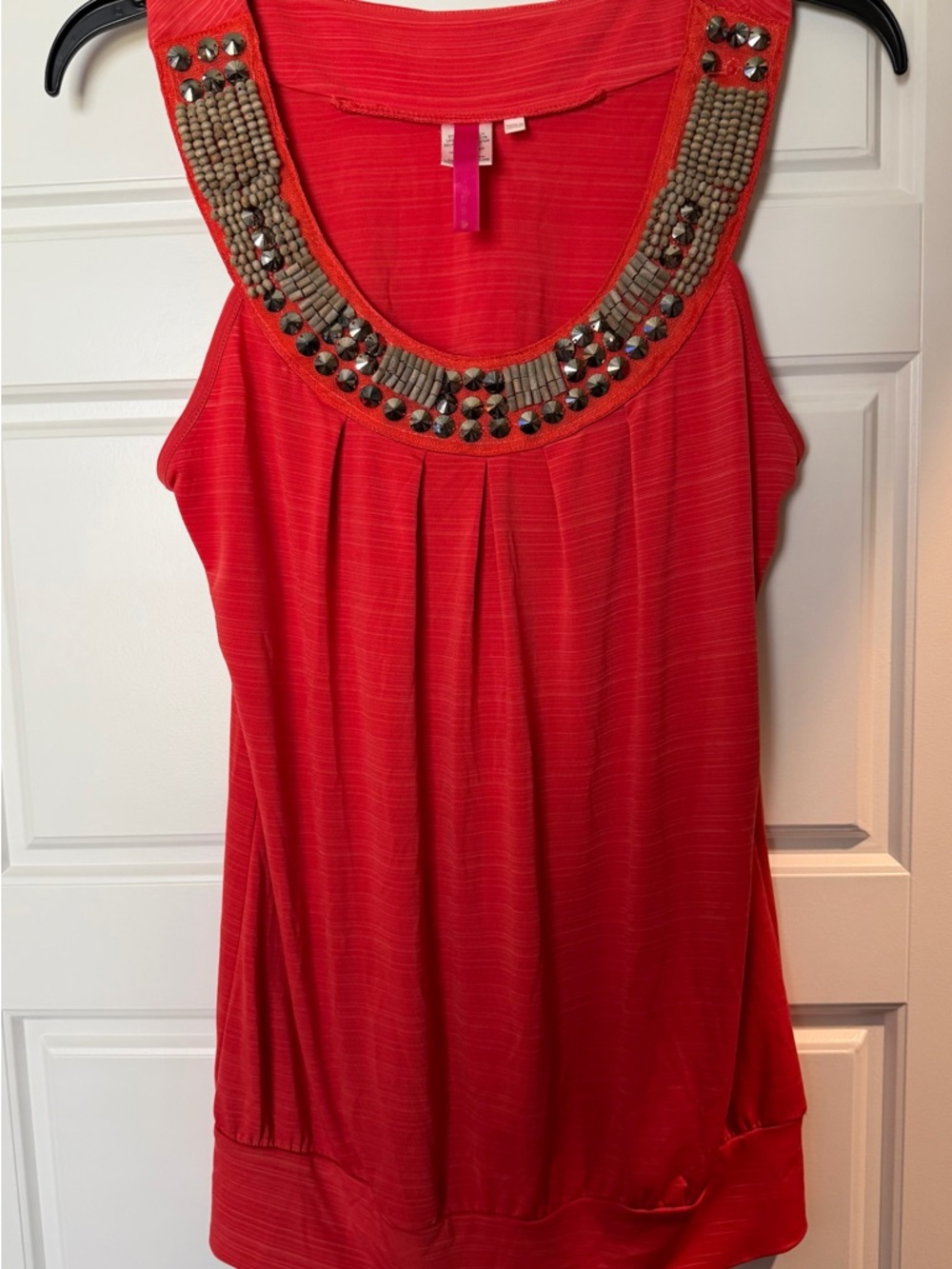 Red Embellished Scoop Neck Tank Top - Women